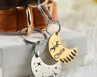 Personalisierte Mond Haustier Marke: Benutzerdefinierte Hund Katze ID Tag, Katzenmarke - Katzenhalsband Marke - Mond Haustier Namen Tags - Haustier Geschenke - Mond und Sterne, Halbmond Anhänger