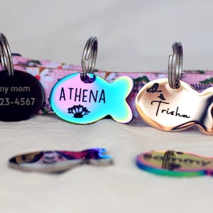 Stainless Steel cat Tag, Fish Shape cat tag, Personalized fish Shape cat tag, Pet cat tag, cat ID tag, engraved cat tag, Custom Cat Tag fish