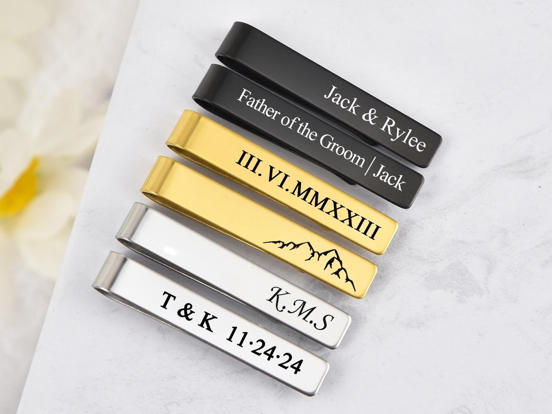 Personalized Tie Clips For Men – Custom Text, Logo, Or Photo, 2-Pack Copper Plated With Agate Stone