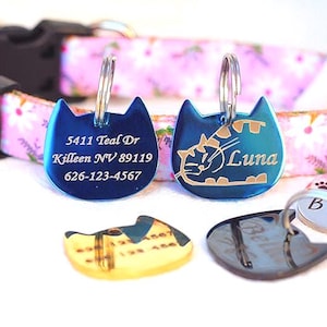 Cat ID Tag, Cat Collar Tag, Cat Head Tag Personalized, Small Cat ID Tag, Personalized Cat Tag, Pet Tag Cat, Pet Tag, Small Cat Collar Tag