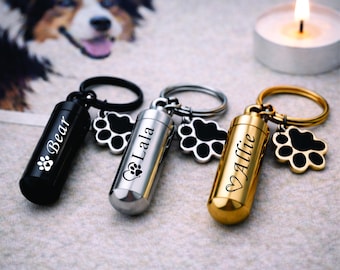 Personalized Pet Ashes Keychain – Engraved Stainless Steel Urn Keepsake, Dog Cat Memorial Jewelry, Pet Loss Remembrance Gift