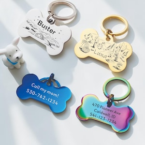 Custom Engraved Pet ID Tag:Stainless Steel Bone Shape,Personalized Pet Tag Custom Dog Tag Collar Tag Dog ID Tag Dog Name Tag Heart Paw Bone