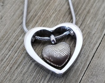 Collar de urna con forma de corazón con huella dactilar personalizada: joyería para cenizas de cremación