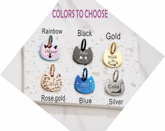 パーソナライズされた猫の頭IDタグ：ステンレススチール、小さなペットの首輪、猫タグ、カスタム刻印された猫の名前タグ、猫の首輪タグ、首輪用の猫の名前タグ