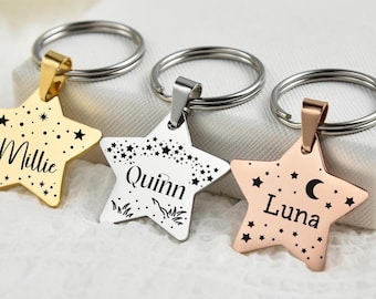 Placa de identificación personalizada con forma de estrella para mascotas, de acero inoxidable con grabado profundo, para perro o gato. Placas con nombre para collares de perro. Regalo para mascotas. Placa para collar de gato.