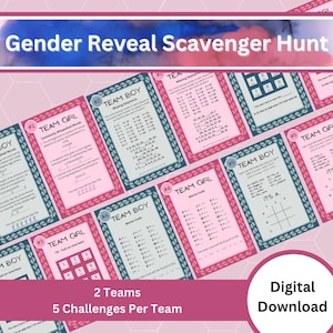 Gender Reveal Team Partyspiel - Team Boy - Team Girl - Schnitzeljagd Hinweiskarten - Babyparty-Partyspiele - Gender Reveal Treasure Hunt