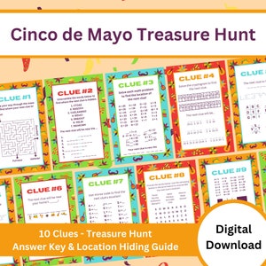 Caça ao tesouro de Cinco de Mayo para crianças mais velhas - Caça ao tesouro de Cinco de Mayo - Atividade de Cinco de Mayo - Cinco de Mayo - Decodifique pistas e quebra-cabeças!