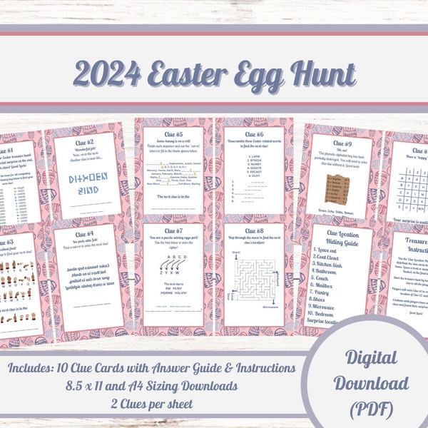 2024 Easter Treasure Hunt - Indoor / Outdoor Easter Egg Hunt Older Kids - Puzzles, Clues, Riddles, Challenges, Activities / Scavenger Hunt