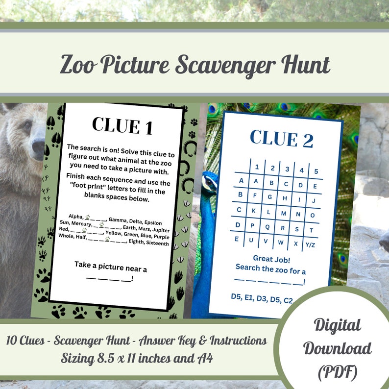 Zoo Picture Scavenger Hunt With Clues and Ciphers Summer STEM Printable