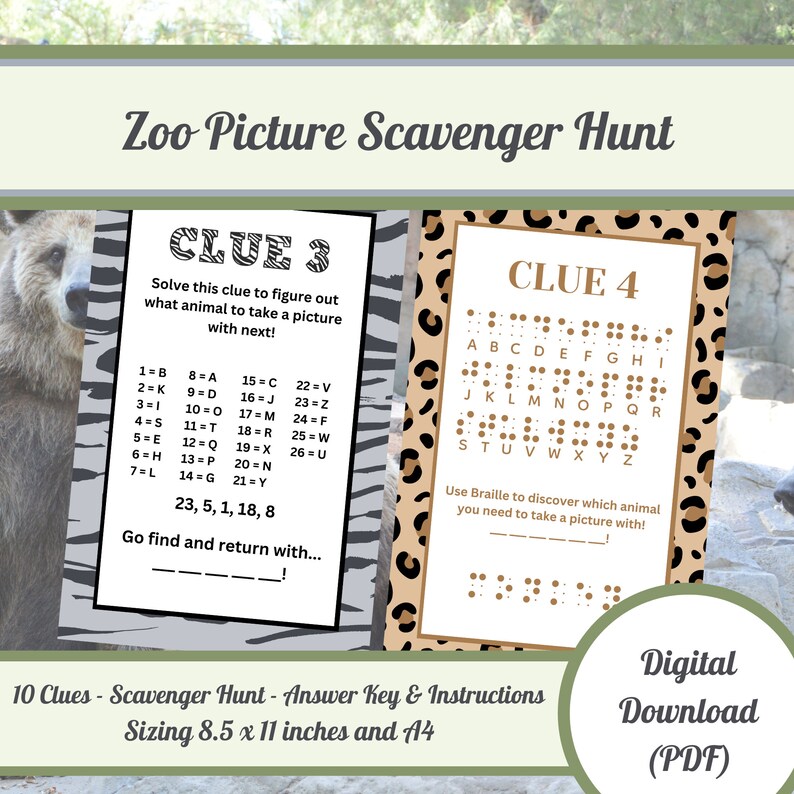 Zoo Picture Scavenger Hunt With Clues and Ciphers Summer STEM Printable