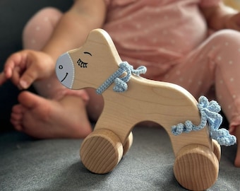 Pull Toy, Toy 1 year, Wooden toy horse, Personalized wooden toy, Montessori, First communion