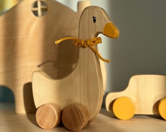 Canard en bois, jouet en bois à déplacer, jouet en bois à pousser, jouet en bois pour enfants, canard en bois courbé à la main, caneton en bois, décoration canard en bois, jouets pour bébé