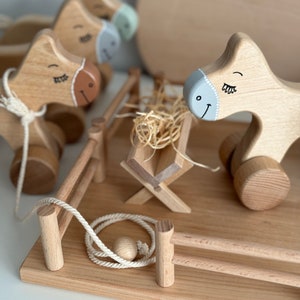 Handmade Birchwood Horse Stable: Miniature Farm Playset