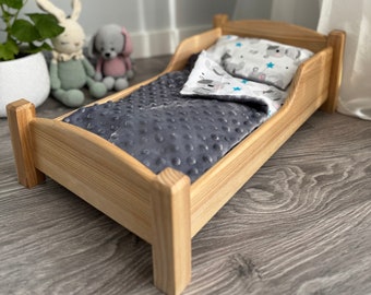 Doll bed furniture for 18 inch wooden doll, Bedding set for doll bed