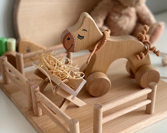 Wooden stable, Toy horse stable, Montessori baby toys, Horse stable, Toy barn, Bauernhof, Farm animal playset, Wooden toys, Wooden horse