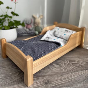 Doll bed for 18 inch wooden, Newborn props, Doll furniture, Bedding set for 12 inch doll bed