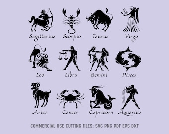 Ensemble SVG signe du zodiaque | Fichiers astrologie Cricut & Silhouette (téléchargement numérique)