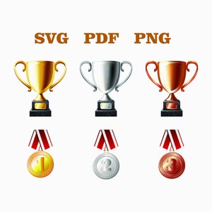 Paquete SVG de trofeos y medallas olímpicas / Premios de oro, plata y bronce / Archivos de corte deportivos para Cricut, Silhouette / Descarga instantánea