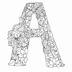 Páginas para colorear del alfabeto floral / PDF imprimible de la A a la Z / Hojas para colorear para niños y adultos / Arte botánico con letras / Formato 8.5"x11"