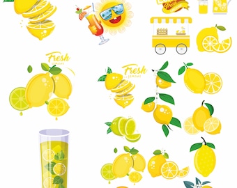 Zitrone SVG Bundle, Limonade Clipart, Zitrusfrüchte Vektor (Digitaler Download)