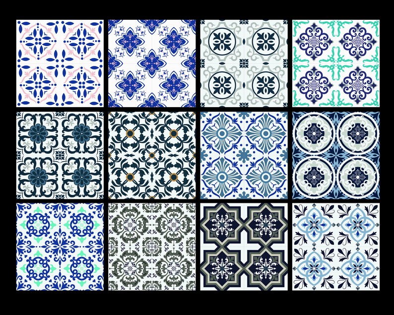 Retro Tile Pattern Templates: Symmetric Vector Designs (digital ...