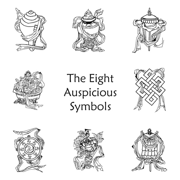 Buddhist Eight Auspicious Symbols, Vector Pdf, Cdr, Png, Svg, Instant Download, Printable Sign, Cut File for Cricut Silhouette, Digital File