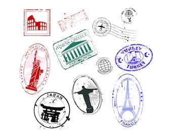 Passport Stamp SVG Bundle: Travel Icons, Visa Stamps (Digital Download)