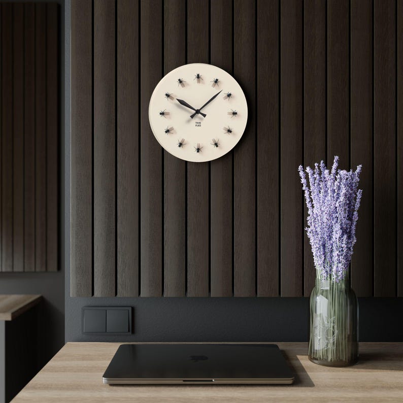 Stick Insect Clock Time Flies Insect Motif Acrylic Wall Clock | Flying Flies Timepiece - Etsy