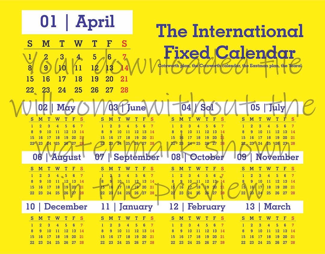 13month 28day Printable Calendar Fresh Design (SVG/PDF/PNG) Etsy