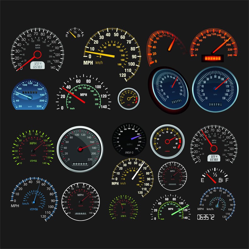 Car Speedometer SVG Bundle, Vehicle Speedometer Clipart, Racing