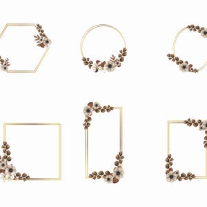 Floral Golden Frame SVG: Vintage Flower Border Templates (Digital Download)