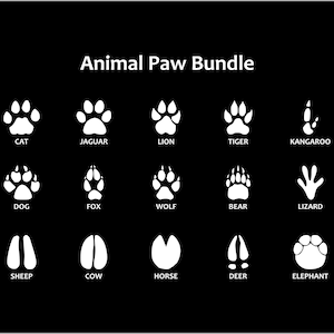 Animal Paw SVG Bundle | Tracks & Hunting Prints | Cricut Silhouette Cameo Files | Paw Clipart PNG EPS | Footprint Vector Graphics