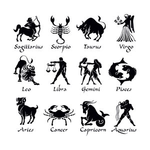 Pacchetto SVG segni zodiacali / Simboli astrologici, costellazioni e design oroscopo per Cricut, magliette, tazze / Download immediato Svg, Png, Pdf
