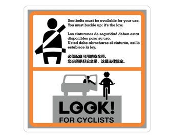 NYC Taxi Safety Sticker: Buckle Up & Look for Cyclists (1 piece)