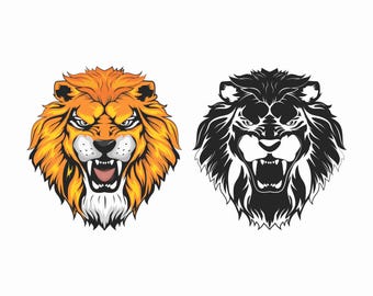 Ícones vetoriais de cabeça de leão: designs em negrito e esboço (SVG, PNG, download digital em PDF)