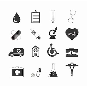 Ensemble d&#39;icônes médicales SVG : docteur, infirmière, clipart hôpital (usage commercial, téléchargement immédiat)