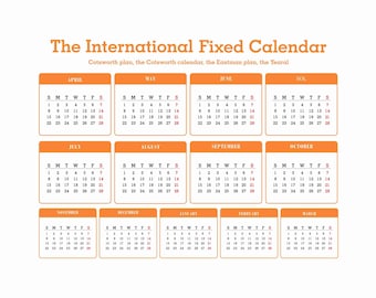 13-Month Printable Calendar: 28-Day Calendar, April-March (SVG/PDF/PNG)