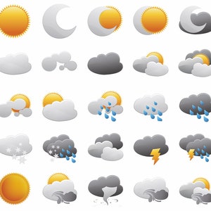 Paquete SVG de iconos meteorológicos / Símbolos meteorológicos / Archivos de corte de silueta Cricut / PNG transparente / Descarga instantánea Png Svg Eps Pdf
