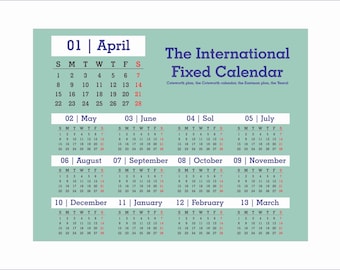 13-Month Printable Calendar: 28-Day Calendar, April-March (SVG/PDF/PNG)