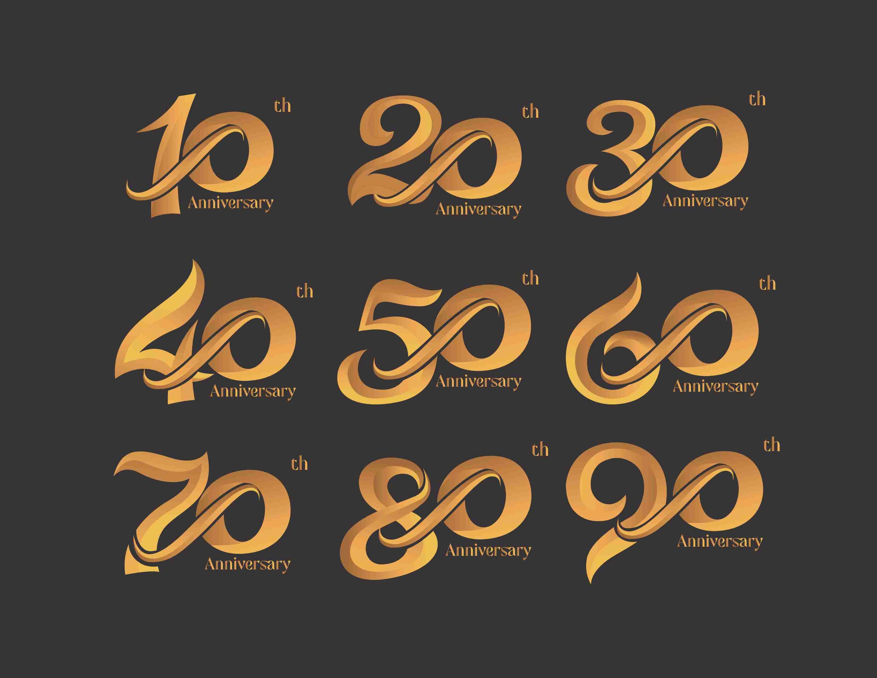 Luxury Anniversary Numbers SVG Bundle (10-90) – Elegant Gold Wedding ...