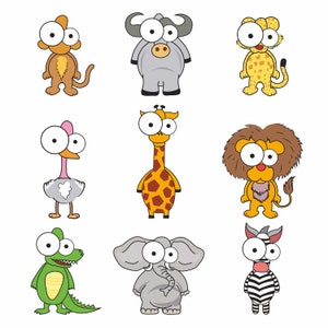 Schattige Safari Dieren SVG Bundel, Afrikaanse Jungle Cut Files, Lion Tiger Giraffe Zebra Monkey Cricut Silhouet, Zoo Savanna Graphics voor kinderen