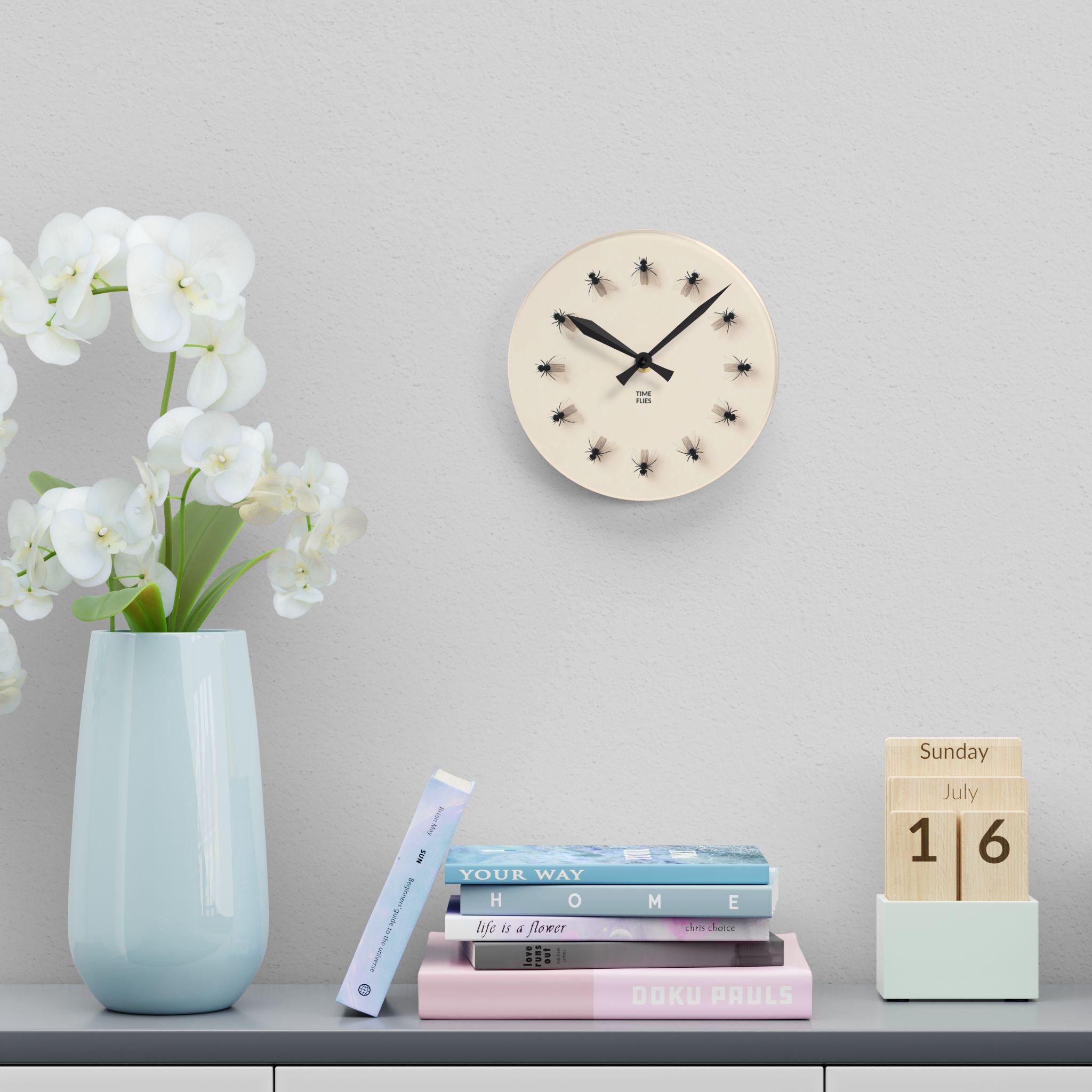 Stick Insect Clock Time Flies Insect Motif Acrylic Wall Clock | Flying Flies Timepiece - Etsy