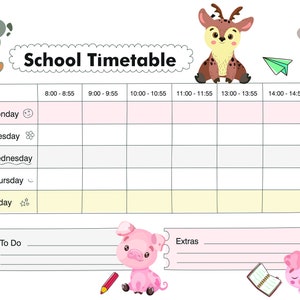 School Student Timetable Printable, 8AM to 14:55PM Schedule for Homeschool or Classroom ...
