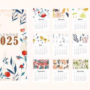 Afdrukbare kalender 2025, SVG/PDF/PNG | Natuurtaferelen Kinderkamerdecoratie | Kalender voor kleuterklas | Digitale downloadvector