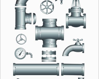 Industrial Piping Vector Clipart: Pipeline Design Elements (PDF, SVG, EPS)