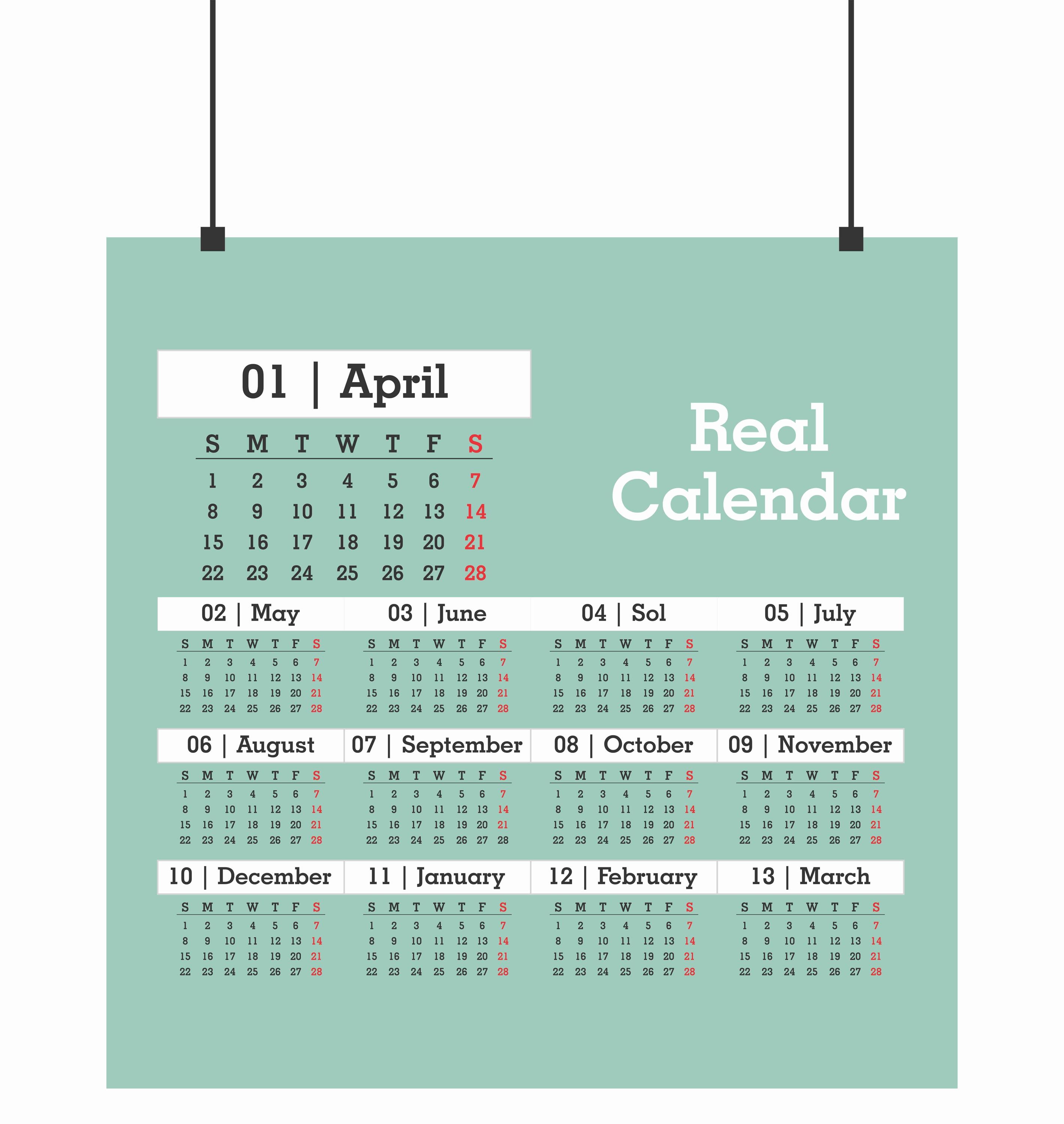 13-Month Calendar Poster: April-March, Satin Fine Art Print (24"x24")