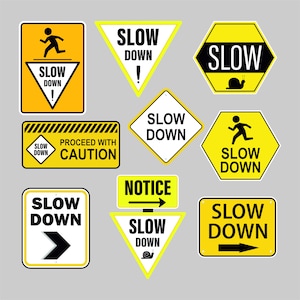 減速道路標識 SVG バンドル | 8 つの交通標識ベクター | クラフト & DIY プロジェクト ファイル | インスタント デジタル ダウンロード