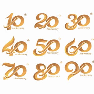 Luxe SVG-bundel jubileumnummers | Elegante gouden jaren 10-90 | Sjablonen bruiloft en zakelijke vieringen | Directe digitale downloads