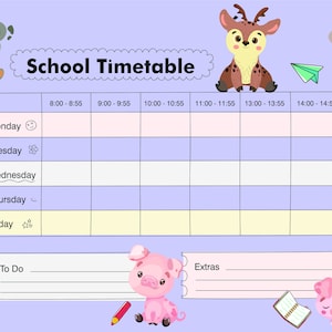 School Student Timetable Printable, 8AM to 14:55PM Schedule for ...