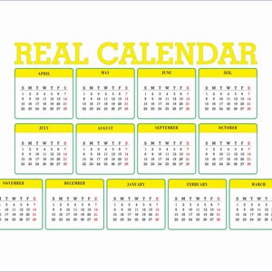 Calendrier imprimable 13 mois : calendrier 28 jours, avril-mars (SVG/PDF/PNG)